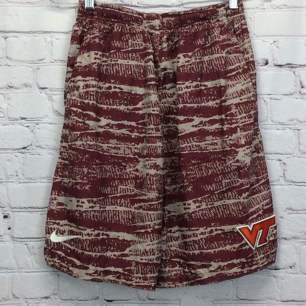 Nike NCAA Virginia Tech Hokies Athletic Shorts Mens Size S Maroon/Tan Athleisure